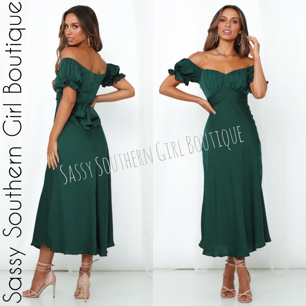 ⭐🆕 Green Off Shoulder Midi Dress